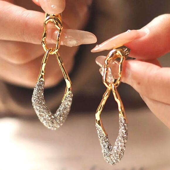 NEW Earrings Double Link Hoop Pave Crystal Gold Alexis Bittar STYLE N06 - Picture 2 of 3